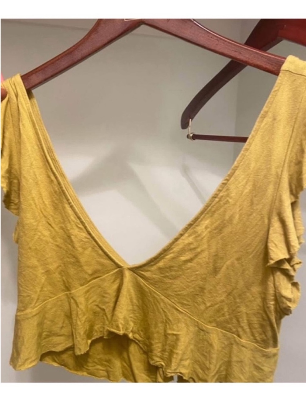 Kimchi Blue Mustard Ruffle V-Neck Crop Top - Picture 6 of 7